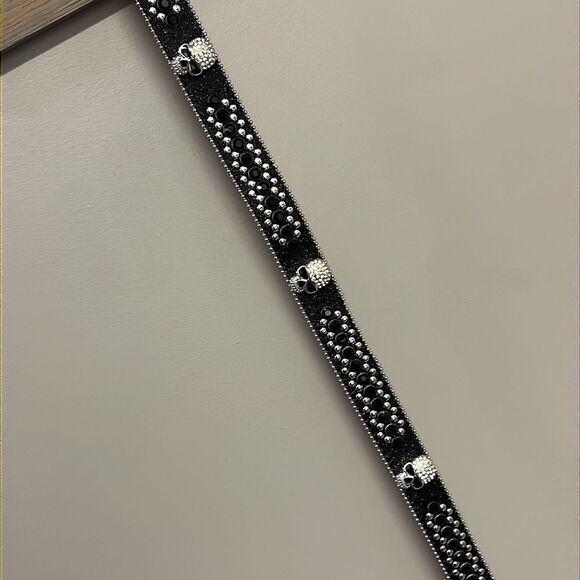 Skeleton Studded Glitter Punk Grunge Silver-tone Rhinestone Adjustable Belt L/XL